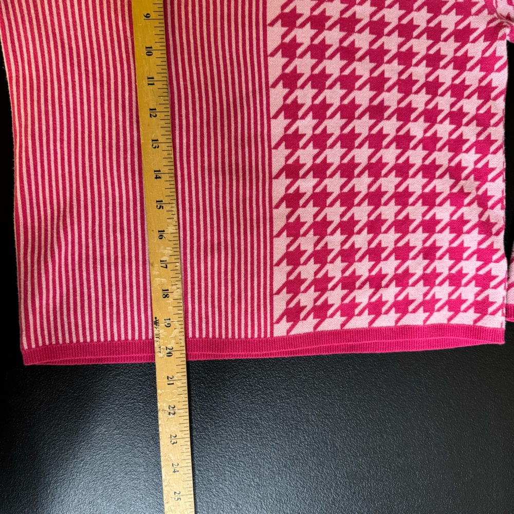 Dolan Pink White Long Sleeve Crew Neck Stripe Houndstooth Pullover Sweater Small - Picture 14 of 16